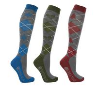 Hy Equestrian Christmas Argyle Socks - Slate/Red/Blue/Thyme - Adult 4-8 - Pack of 3