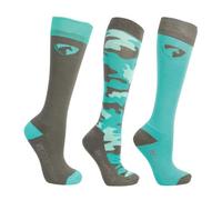 HY EQUESTRIAN DynaForce Socks (Pack of 3) Size 12-4 (Pacific/Grey)