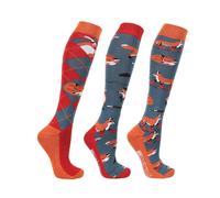 HY EQUESTRIAN Fox Socks, Pack of 3, Blue/Red/Pumpkin, Adults 4-8