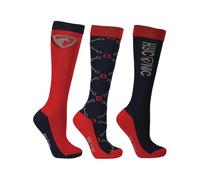 HY EQUESTRIAN HYCONIC Children's Pattern Socks (Pack of 3), Child 8-12 (Navy/Red)
