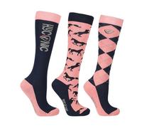 HY EQUESTRIAN HYCONIC Children's Pattern Socks (Pack of 3), Child 8-12 (Navy/Rose)