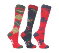 HY EQUESTRIAN HYCONIC Christmas Socks (Pack of 3), Navy/Red, Adult 4-8
