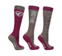 HY EQUESTRIAN HYCONIC Pattern Socks (Pack of 3) - Purple/Green - Adult 4-8 (Grey/Purple)