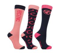 HY EQUESTRIAN HYCONIC Pattern Socks (Pack of 3) - Purple/Green - Adult 4-8 (Navy/Pink)
