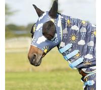 Hy Equestrian Lycra Come Rain or Shine Print Fly Mask - Navy/Blue/Yellow (Come Rain or Shine Print Fly Mask - Pony)