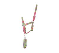 Hy Equestrian Multicolour Adjustable Head Collar with Rope Petrol and Pink and Magenta - Full