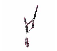 Hy Equestrian Multicolour Adjustable Head Collar with Rope - Pony · Grey Pink and Mint