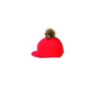 Hy Equestrian Red Hat Cover with Faux Fur Pom Pom - One Size