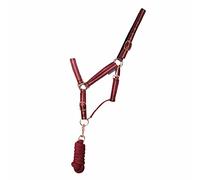 HY EQUESTRIAN Rose Glitter Head Collar & Lead Rope Set - Burgundy - Small Pony