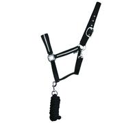 Hy Equestrian Sparkling Head Collar and Lead Rope Set - Black - Small Pony
