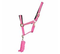 Hy Equestrian Sparkling Head Collar and Lead Rope Set Pink/Gold - Full