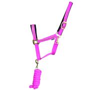 Hy Equestrian Sparkling Head Collar and Lead Rope Set Pink/Gold - Full