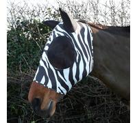 HY EQUESTRIAN Stretch Zebra Print Fly Mask, Black/White (Pony)