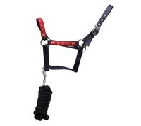 Hy Equestrian Thelwell Collection Balancing Act Head Collar & Lead Rope - Red/Navy - Pony