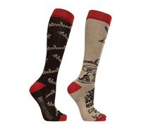 Hy Equestrian Thelwell Collection Comic Chaos Socks (Pack of 2) - Taupe/Red - Child 8-12