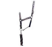Hy Equestrian Woven Polo Head Collar and Lead Rope - Navy and Rose - Full