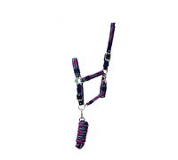 Hy Multicolour Adjustable Head Collar with Lead Rope - Navy/Raspberry/Sea Blue - Full