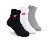 Hy-Pro Arsenal FC Three Pack Socks, Size 4-7, Black, White & Grey | Embroidered Cannon Logo, Officially Licensed, Ankle Length, Multi-Colour Set, Unisex
