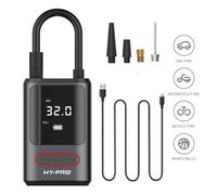 Hy-Pro Electric Cordless Air Pump - Portable Inflator Pump for Inflating Sports Ball, Motorcycle, Bicycle & Car Tyres, 4 Nozzles, Digital LCD Display - Adjustable Pre-Set Pressure with Auto Shut Off