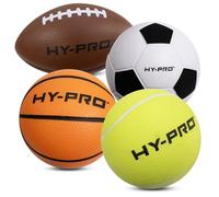 Hy-Pro Foam Ball Set - Small Foam Balls, Soft, 4 Pack, Football, Americall Football, Basketball, Tennis Ball, Lightweight, Great Gift Idea, Great For Kids