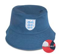Hy-Pro Officially Licensed England FA Bucket Hat - Reversible, Blue, Classic Style, Double Sided with Solid or Print, Three Lions Crest, Festival, Holiday, Sun Hat, Unisex, Adult