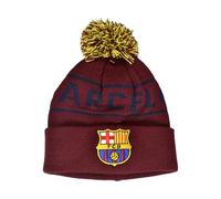 Hypro FC Barcelona Official Soccer Beanie Hat, Burgundy with Navy Text, Knitted Winter Pom Pom Cap with Team Logo