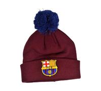 Hy-Pro FC Barcelona Official Football Knitted Beanie Hat, Burgundy with Blue Pom Pom, Club Crest Design