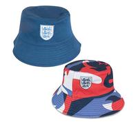 Hy-Pro Officially Licensed England FA Bucket Hat - Reversible, Blue, Classic Style, Double Sided with Solid or Print, Three Lions Crest, Festival, Holiday, Sun Hat, Unisex, Adult