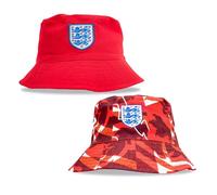 Hy-Pro Officially Licensed England FA Bucket Hat - Reversible, Red, Classic Style, Double Sided with Solid or Print, Three Lions Crest, Festival, Holiday, Sun Hat, Unisex, Adult