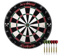 Hy-Pro Topflight Dart Board Set - Professional Dartboard With Sisal Surface, Staple-Free Bullseye, Movable Wire, 6x 18g Steel Tip Darts, Wall Mount Kit, Indoor or Outdoor Use for Adults and Kids
