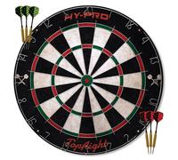 Hy-Pro Topflight Dart Board Set - Professional Dartboard With Sisal Surface, Staple-Free Bullseye, Movable Wire, 6x 18g Steel Tip Darts, Wall Mount Kit, Indoor or Outdoor Use for Adults and Kids