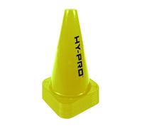 Hy-Pro Training Traffic Cones, 10 Pack, Fluorescent Yellow | Soft LD Plastic, Approx 125-130g Each, Printed Logo, Supplied in a Poly Bag, Ten Marker Cones
