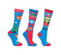 Hy Women's Jolly Elves Bamboo Christmas Socks (Pack of 3) in Blue | Size: 4-8 Hy Blue 4-8