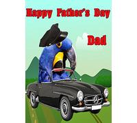 Hyacinth Macaw Parrot nfd183 Chauffeur Driver Fun Cute Happy Father's Day Card A5 Personalised Greetings Cards Posted by US Gifts for All 2016 from Derbyshire UK