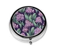 Hyacinth Purple Flowers Pill Box Metal Round Small Pill Case Cute 3 Compartment Pill Organizer Portable Travel Pillbox Mini Pill Container Holder for Daily Medicine Supplement Vitamin