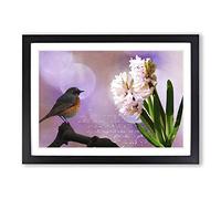 Hyacinth Throttle Bird Pink Flower Framed Print | A2 Oak Framed Wall Art | Ready to Hang | Modern Floral Picture | Living Room Bedroom Lounge Office