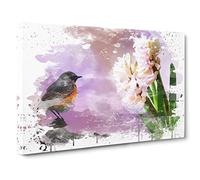 Hyacinth Throttle Bird Pink Flower V3 Canvas Print | Gallery Wrapped 30mm Frame Wall Art | 30x20 inches | Ready to Hang | Modern Animals Picture | Living Room Bedroom Lounge Office