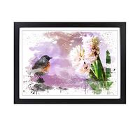 Hyacinth Throttle Bird Pink Flower V3 Framed Print | A2 Black Framed Wall Art | Ready to Hang | Modern Floral Picture | Living Room Bedroom Lounge Office