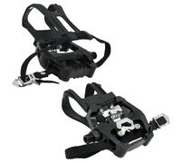 Hyacinthy 1 Pair SPD Pedals, Bike Pedals with Cage and Straps, Bicycle Pedals, Pedal Cages, Integrated Toe Clips Cages Straps, Mountain Bike Pedals for Outdoor Cycling Indoor Bike 9/16 Inch