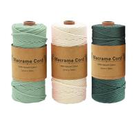 Hyacinthy 3 Rolls of Macrame Yarn, 3 mm x 100 m Macrame Cord Set for Beginners, Cotton Cord for DIY Crafts, Weaving, Plant Hangers, Wall Hangings, Knitting Decoration (3. Beige + Light Green + Green)
