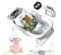 HyAdierTech Baby Bathtub, Foldable Baby Bath with Bath Pillow, Portable Tub with Non-Slip Mat and Drain Hole, Bathtub with Thermometer for Newborns from 0-36 Months