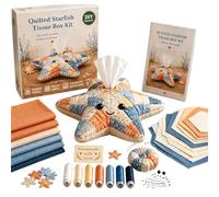 Hyaluris Quilted Sea Animal Tissue Box Cover DIY Sewing Kit, 5 Cute Ocean Animal Patchwork Pre-Cut Cotton Fabric Kit, Complete Beginner Sewing Craft Set, Coastal Desk Decor & Handmade Gift for Adults