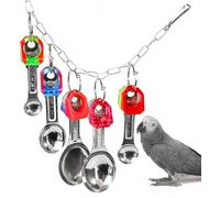 Hyamass Bird Toys, Shiny Stainless Steel Spoon and Colorful Acrylic Rings Cage Toys, for Medium Large Macaws Parakeets Cockatoos Amazon Conures Budgie Lovebirds Finches African Grey Parrot