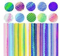 HYANG 10 PCS A4 8"x 12" (21 cm X 30 cm) Holographic Iridescence Snake Embossed PU Faux Leather Sheets, Faux Leather Very Suitable for Leather Earrings, Bows, Handbag, Sewing, Crafts Making