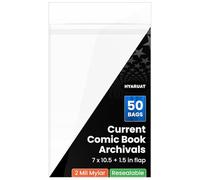 HYARUAT Resealable Mylar Comic Bags - Archival Quality and Acid Free 7" x 10.5" 1.5" Flap 2mm Protector for Comic Book Collectors (Pack of 50)