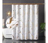 HYAWGE White and Gold Marble Shower Curtains for Bathroom,Glitter Shower Curtain with Hooks,Unique Foil Gold Printed,Water Proof,Washable,Fabric Shower Curtain,Standard 72x72 Inches