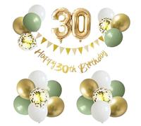 Hyballustw 30th Birthday Decorations for Women Men, Sage Green Happy 30th Banner with Number 30 Foil Balloon Gold White Sage Green Balloons for 30 Year Old Party Decoration