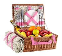 HYBDAMAI Wicker Picnic Basket for 4 with Waterproof Picnic Blanket and Insulated Cooler, Willow Hamper for Camping, Outdoors, Photoshoot, or a Birthday, Valentine’s Day, Wedding Gift, Pink