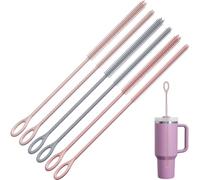 Hybemmy 6Pcs Silicone Straw Cleaner Brush, Reusable Straw Brush Cleaner | 6mm & 9mm, Extra-Long Straw Cleaning Brush Set for Stanley Tumbler, Non-Slip Handle, Flexible, Scratch-Free, 3 Colors