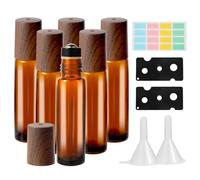 Hyber&Cara 10ml Glass Roll-on Bottles - 6-Pcs Essential Oil Roller Bottles with Stainless Steel Roller-Balls, Perfect for Fragrance & Aromatherapy (Includes 2 Bottle Opener, 1 Sticker, and 2 Funnel)